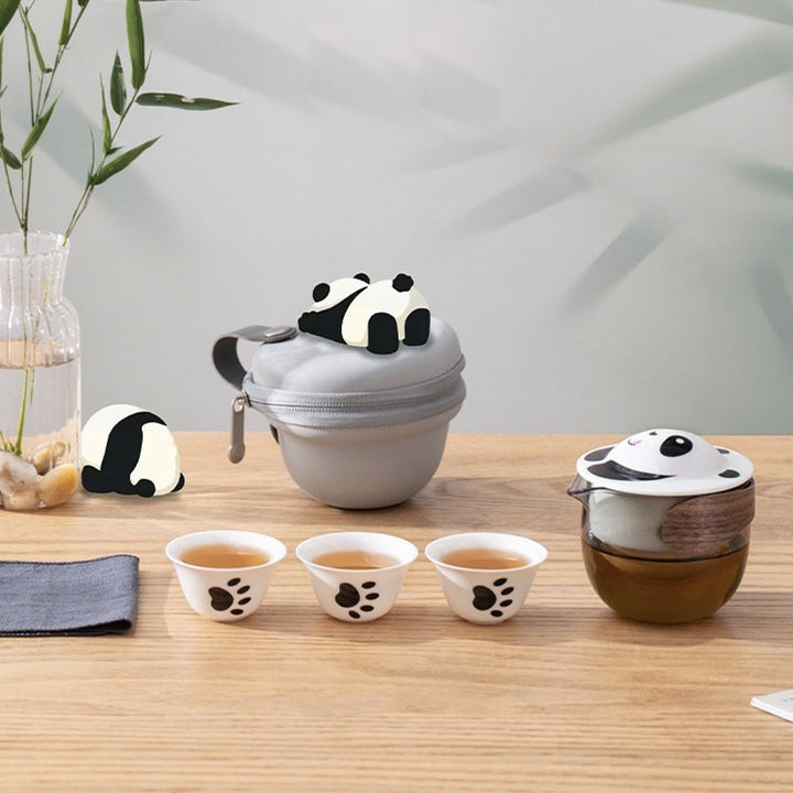 All-in-one panda shape  travel tea set   | 1 teapot, 3 cups, 1 case |  Best friend gift - Teaware Space
