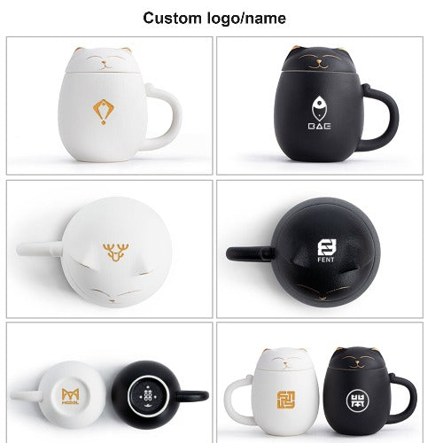 Multi-option Personalized Cute Cat Tea Cup with Filter for Steeping Loose Leaf | mug with lid | Gift for cat lovers - Teaware Space