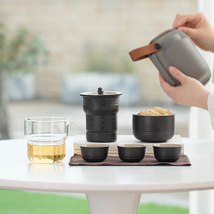 Service à thé de voyage tout-en-un 8 pièces pour deux | 1 théière, 4 tasses