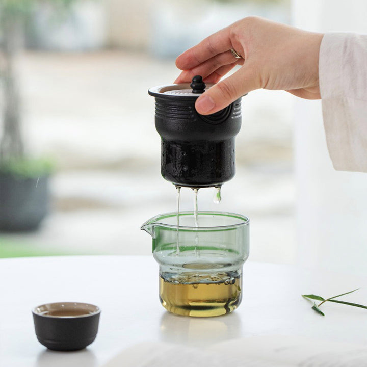 Service à thé de voyage tout-en-un 8 pièces pour deux | 1 théière, 4 tasses