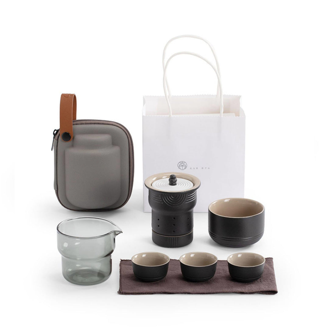 Service à thé de voyage tout-en-un 8 pièces pour deux | 1 théière, 4 tasses