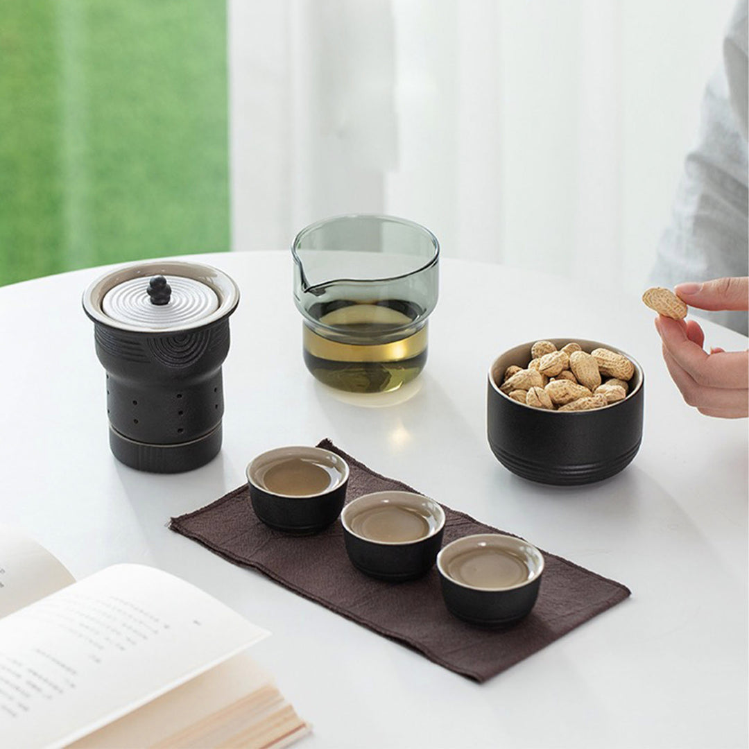 Service à thé de voyage tout-en-un 8 pièces pour deux | 1 théière, 4 tasses