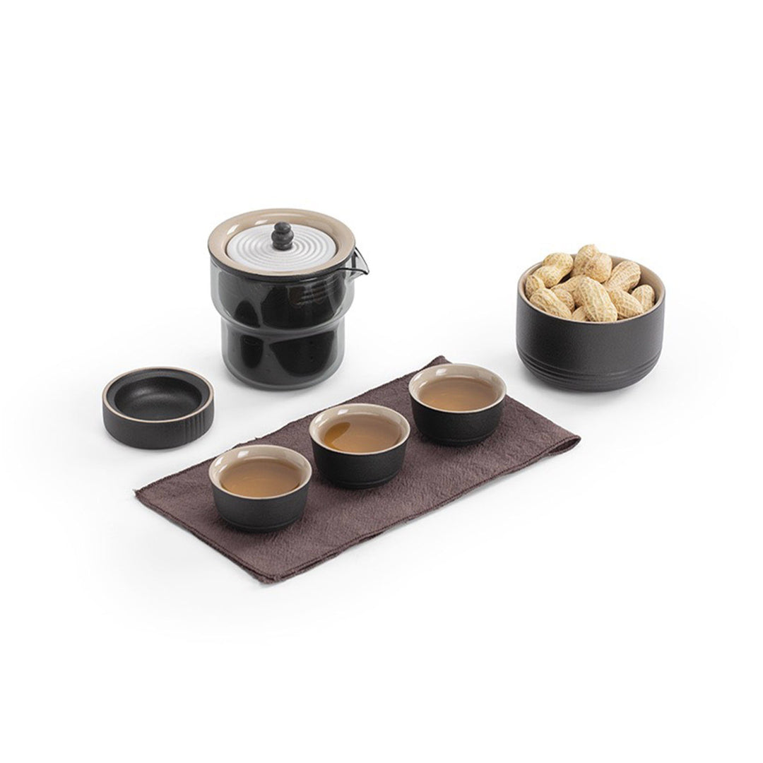 Service à thé de voyage tout-en-un 8 pièces pour deux | 1 théière, 4 tasses