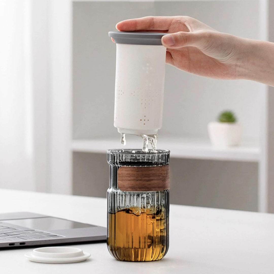 Personalized 11.5oz Glass mug with infuser and lid | Travel mug for one - Teaware Space