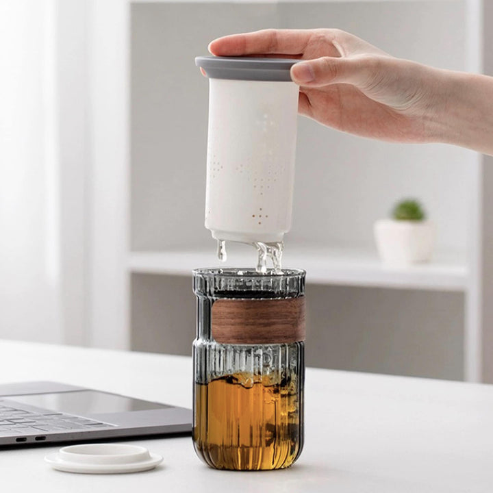 Personalized 11.5oz Glass mug with infuser and lid | Travel mug for one - Teaware Space