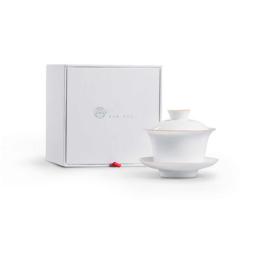 White Gaiwan tea set for loose leafy tea - Teaware Space