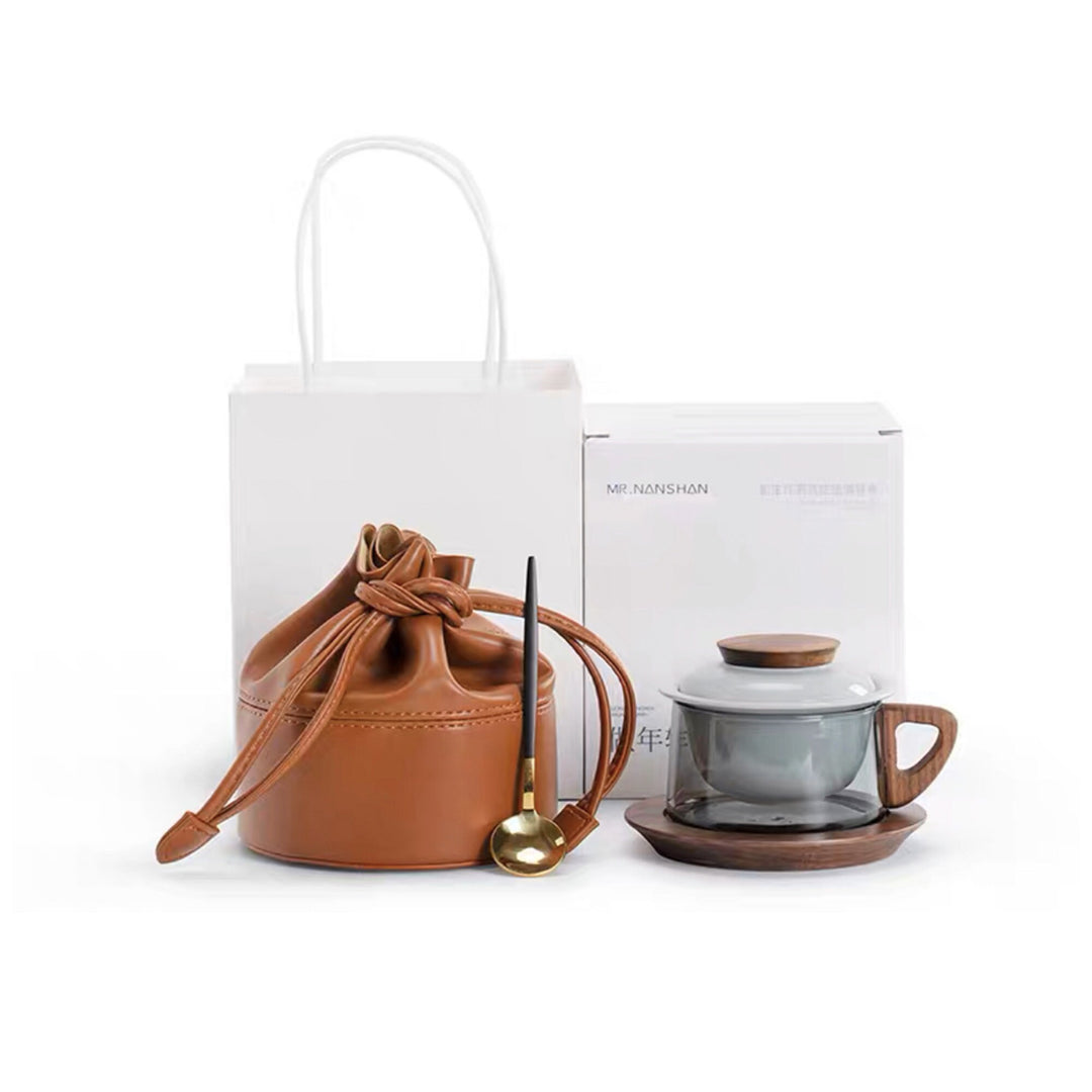Personalized Travel tea glass mug set - Teaware Space