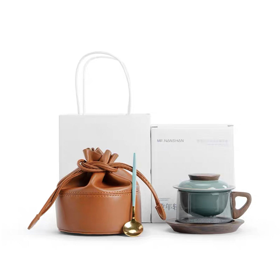 Personalized Travel tea glass mug set - Teaware Space