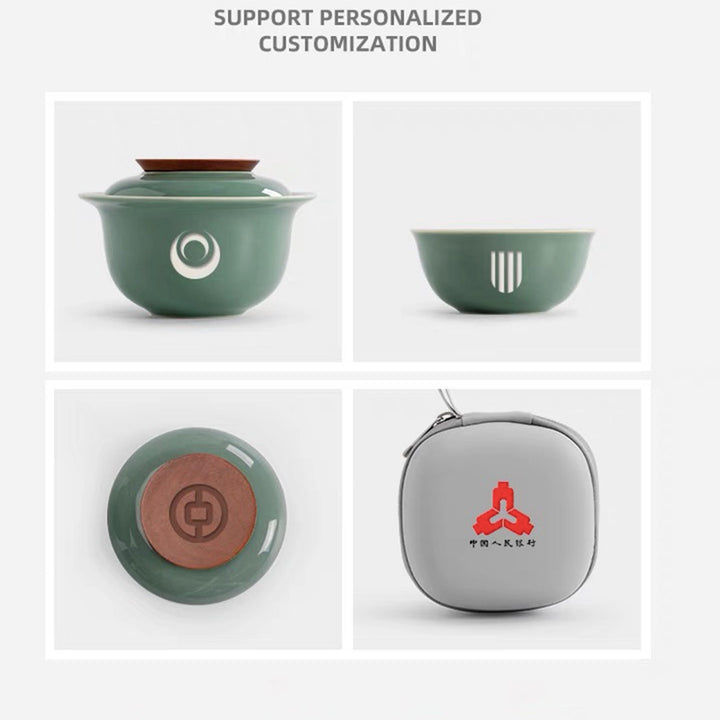 Personalized minimal travel teapot set with case - Teaware Space