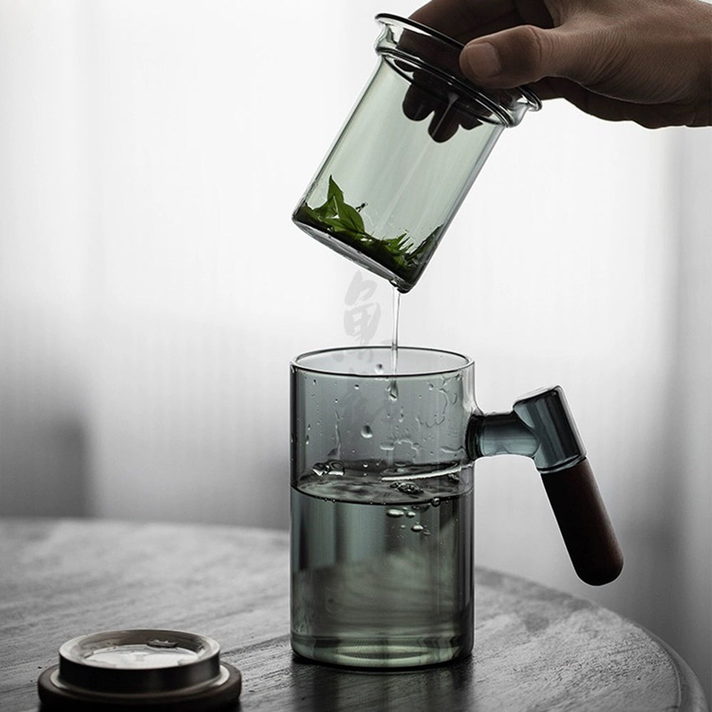 glass tea mug with infuser and lid