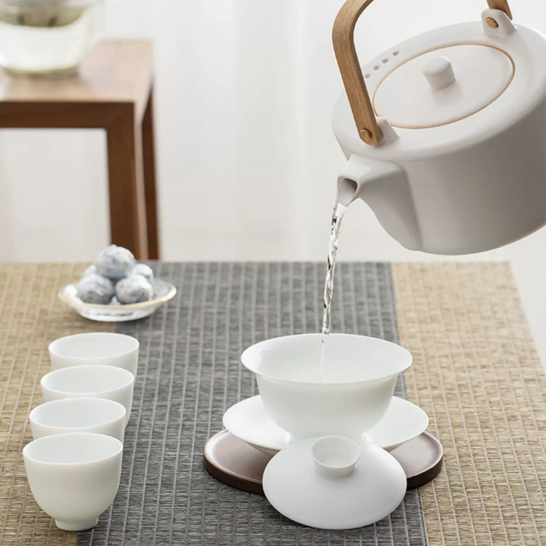 Custom Suet jade white 120ml Gaiwan tea set - Teaware Space