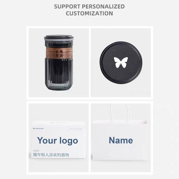 Personalized 11.5oz Glass mug with infuser and lid | Travel mug for one - Teaware Space