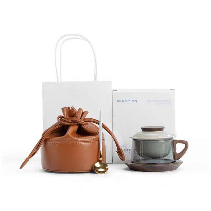 Personalized Travel tea glass mug set - Teaware Space