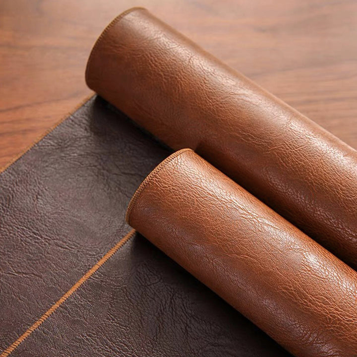 Taille personnalisée Véritable+PU cuir thé/café chemin de table boho | Nappe imperméable double face | Décoration intérieure | Cadeau de pendaison de crémaillère