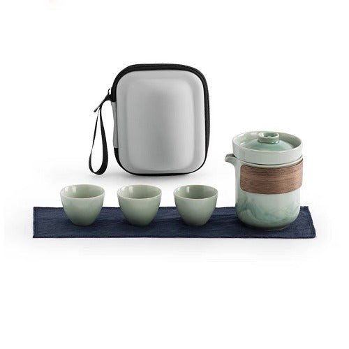 The best Chinese travel tea set for two, 1 teapot, 3 cups, and 1 case.  You can custom name/logo/quote on the teapot, it makes an unique gift for tea lovers 