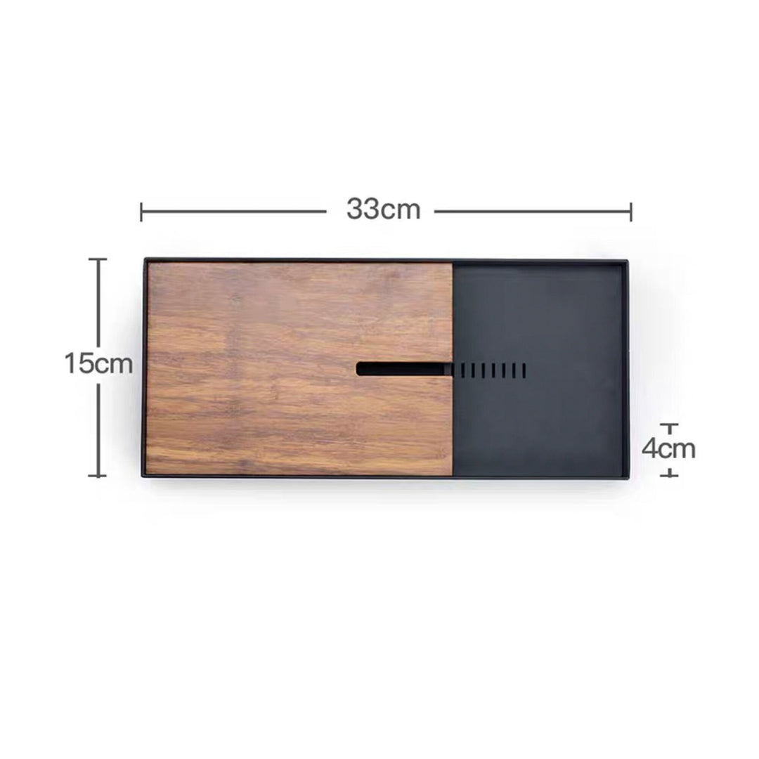 Spot and Line- Custom bamboo and stainless tea serving tray with water storage