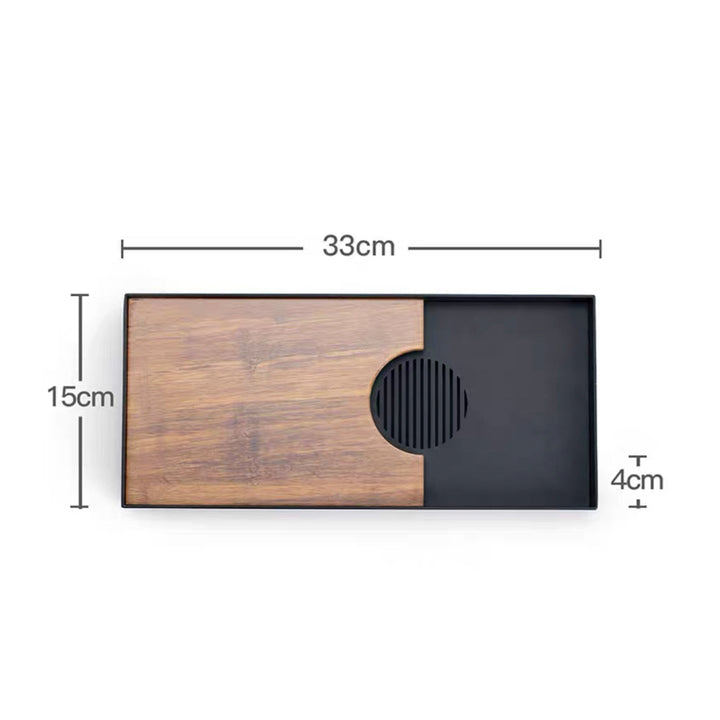 Spot and Line- Custom bamboo and stainless tea serving tray with water storage
