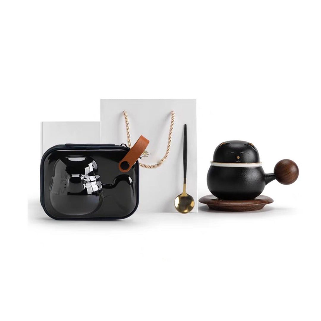Unique cat tea/coffee mug set with case - Teaware Space