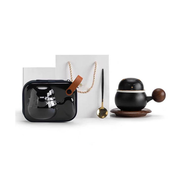 Unique cat tea/coffee mug set with case - Teaware Space
