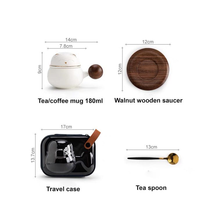 Unique cat tea/coffee mug set with case - Teaware Space