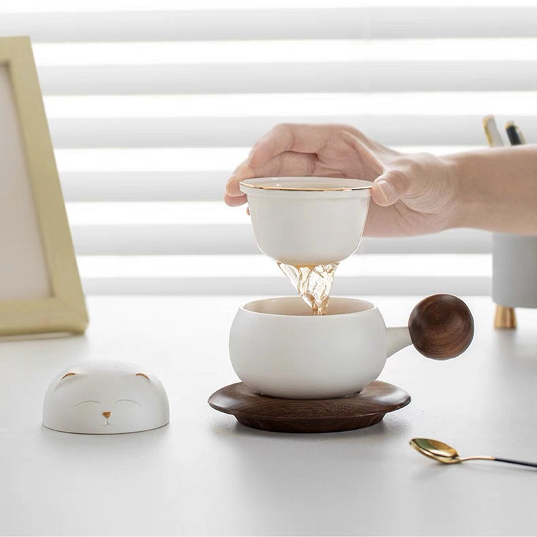 Unique cat tea/coffee mug set with case - Teaware Space