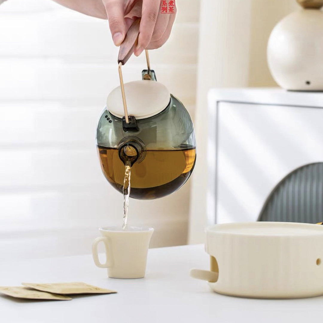 Cozy Glass tea kettle with ceramic candle stove - Teaware Space