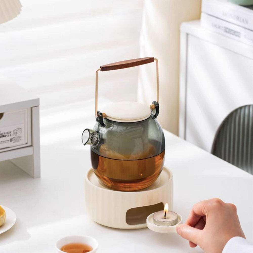 Cozy Glass tea kettle with ceramic candle stove - Teaware Space