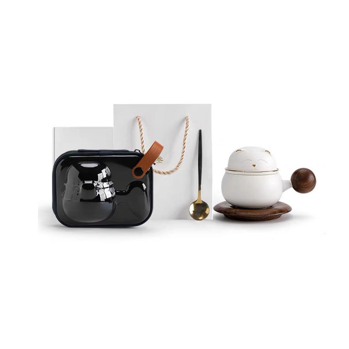 Unique cat tea/coffee mug set with case - Teaware Space