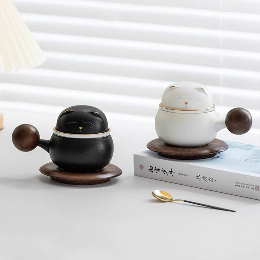 Unique cat tea/coffee mug set with case - Teaware Space