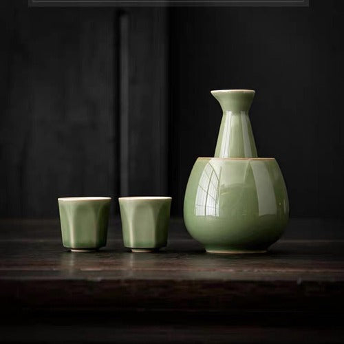 Vintage green Japanese sake set