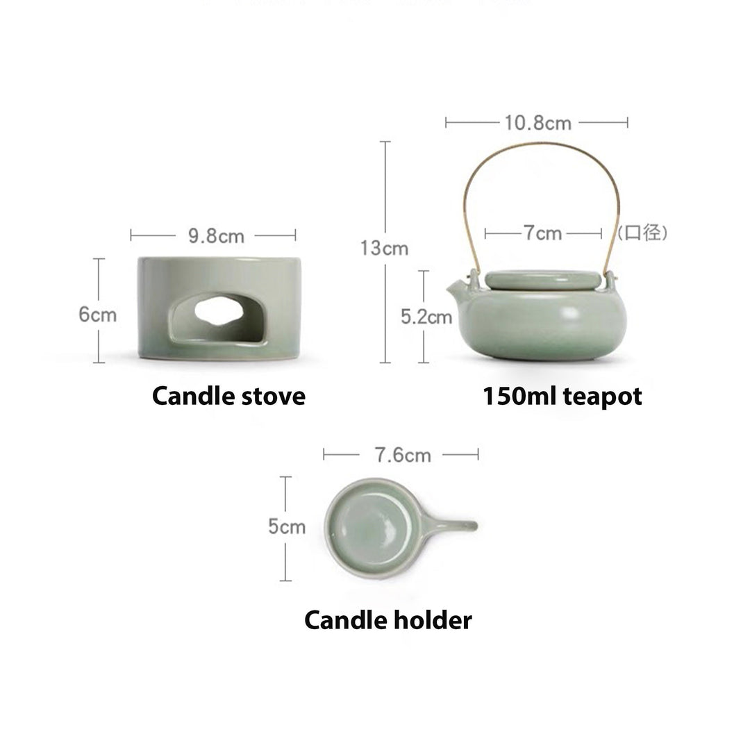 Vintage tea kettle with candle stove set - Teaware Space