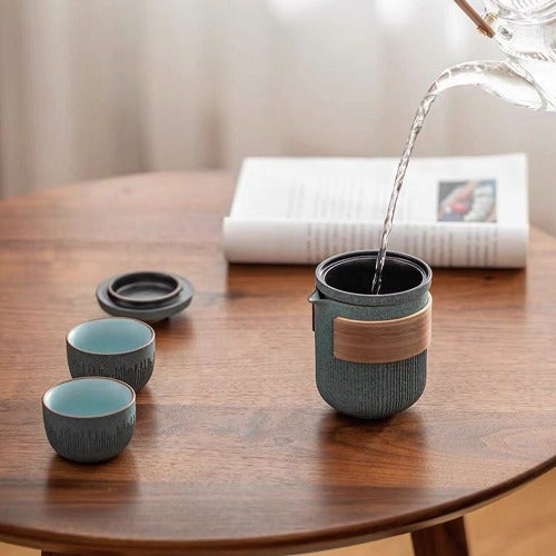 Japanese Bluestone Glazed travel tea set - Teaware Space