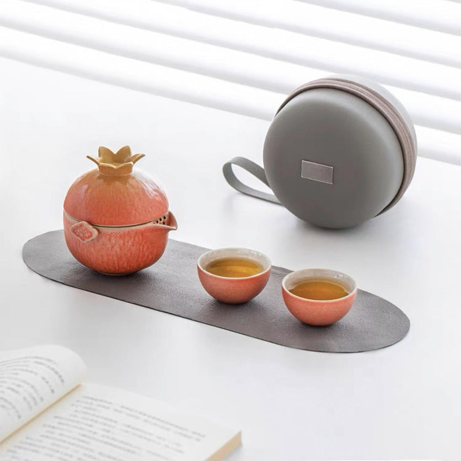 Portable Pomegranate teapot with cups | Travel tea set - Teaware Space