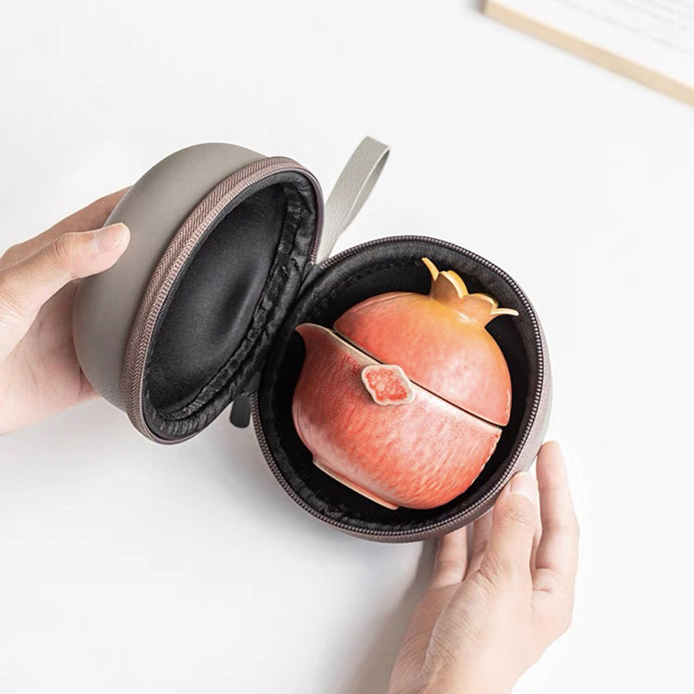 Portable Pomegranate teapot with cups | Travel tea set - Teaware Space