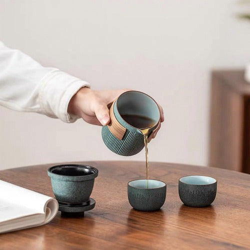 making tea with ceramic teapot