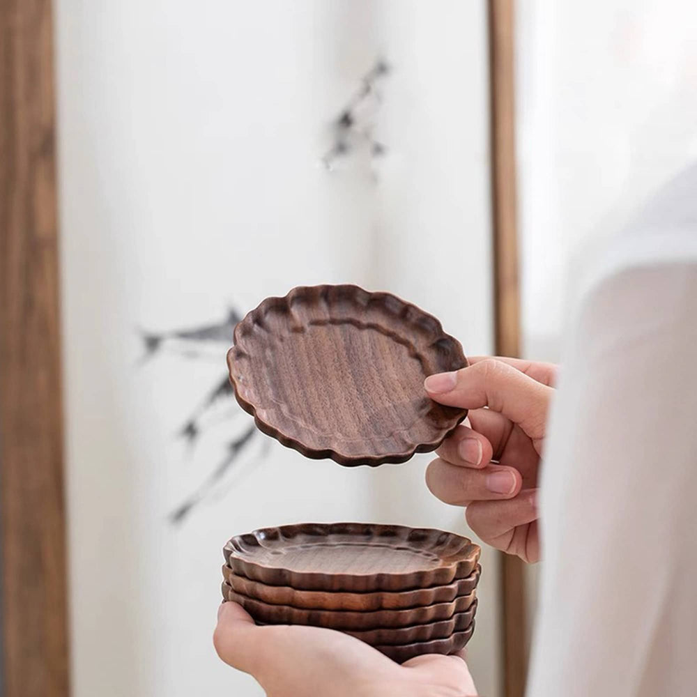 Vintage Walnut wood coaster set of 6 | table decor | Hostess gift - Teaware Space