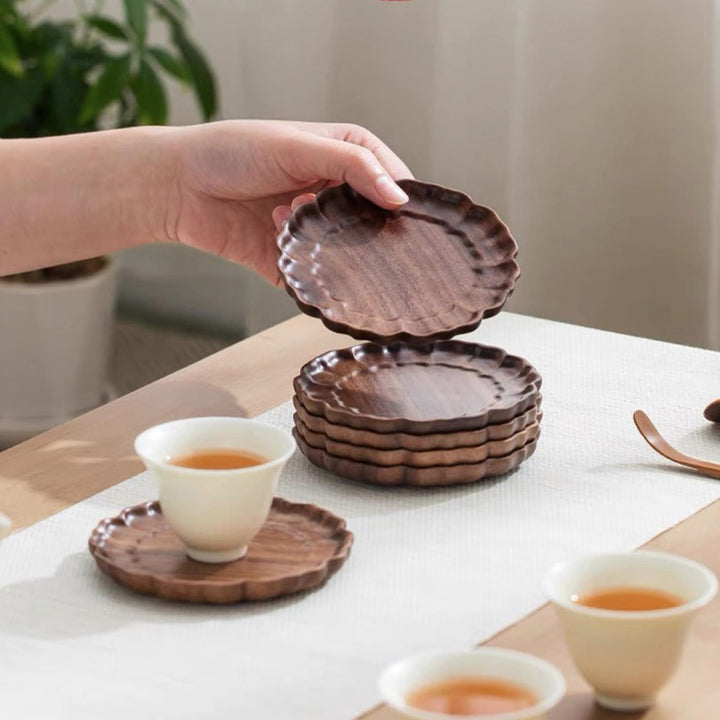 Vintage Walnut wood coaster set of 6 | table decor | Hostess gift - Teaware Space