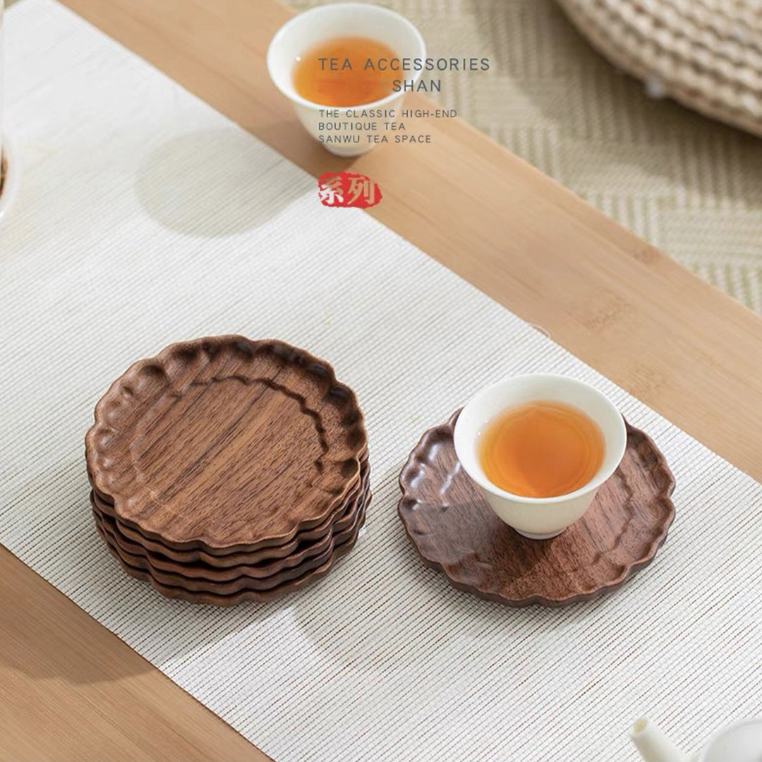 Vintage Walnut wood coaster set of 6 | table decor | Hostess gift - Teaware Space