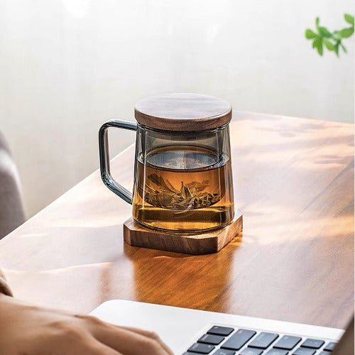 boho glass mug set with saucer and lid