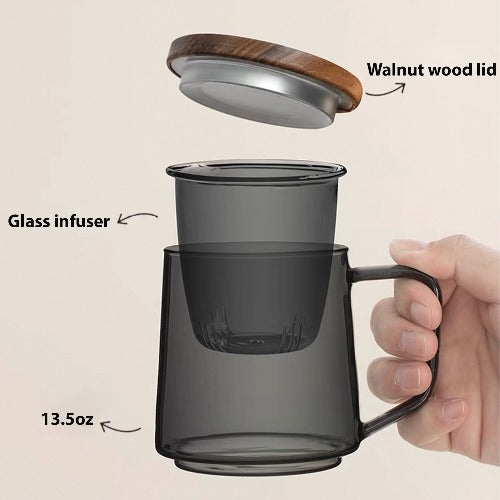 Cozy 13.5oz Glass tea cup with infuser set | Tea Infusion Mugs - Teaware Space