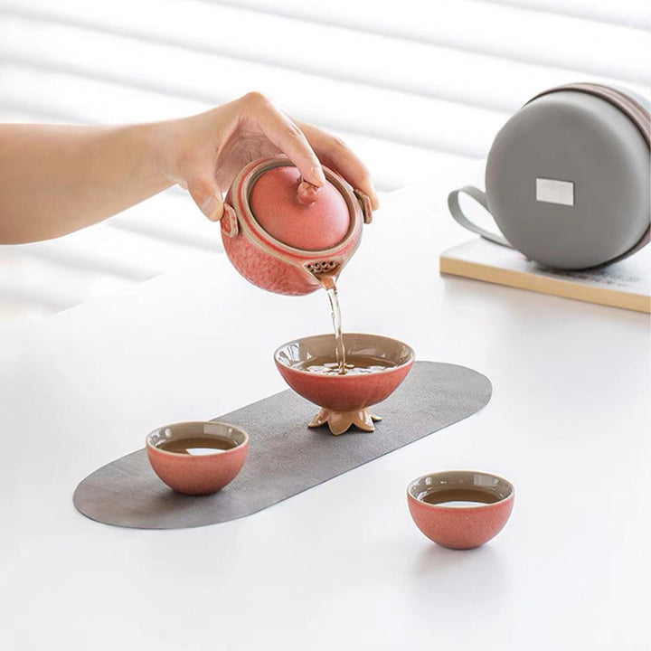 Portable Pomegranate teapot with cups | Travel tea set - Teaware Space