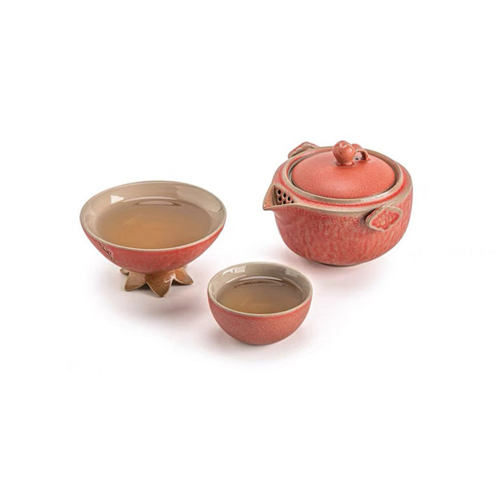 Portable Pomegranate teapot with cups | Travel tea set - Teaware Space