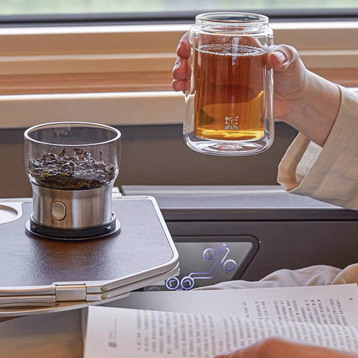 Travel tea mugs with infuser | Double layers glass tea Tumbler with infuser | Office cup | Gift for him - Teaware Space