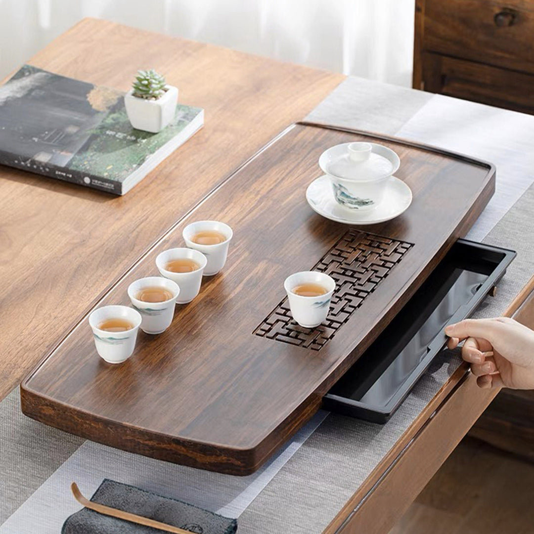 Hand-crafted large size bamboo tea tray with water storage - Teaware Space