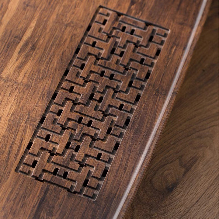 Hand-crafted large size bamboo tea tray with water storage - Teaware Space