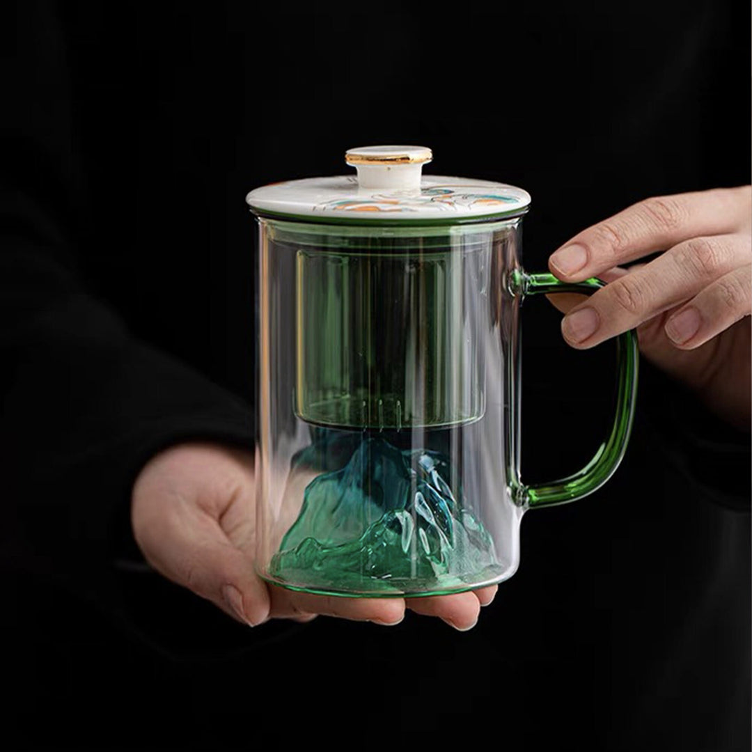 Tasse à thé en verre de 14oz au design de montagne 3D unique