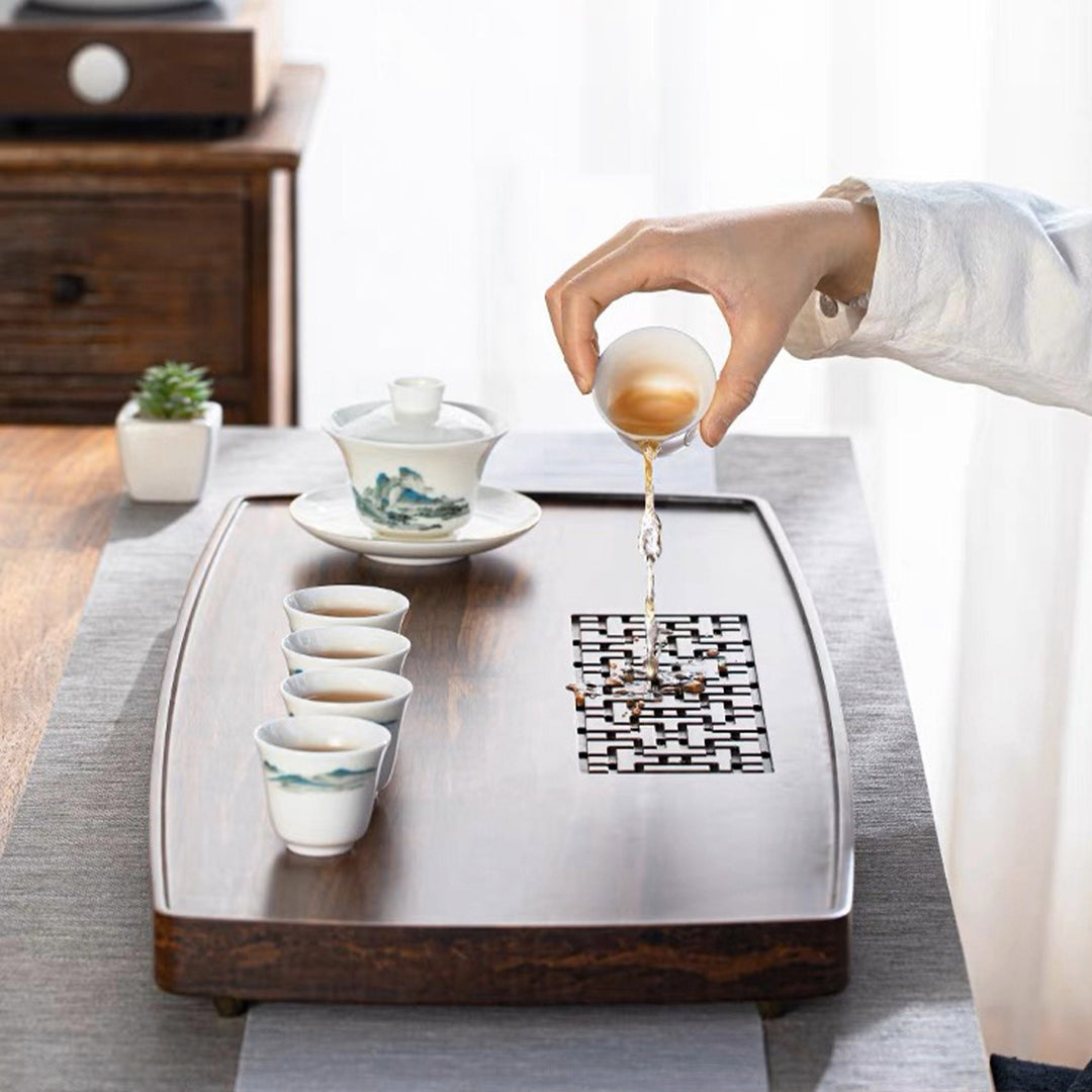Hand-crafted large size bamboo tea tray with water storage - Teaware Space