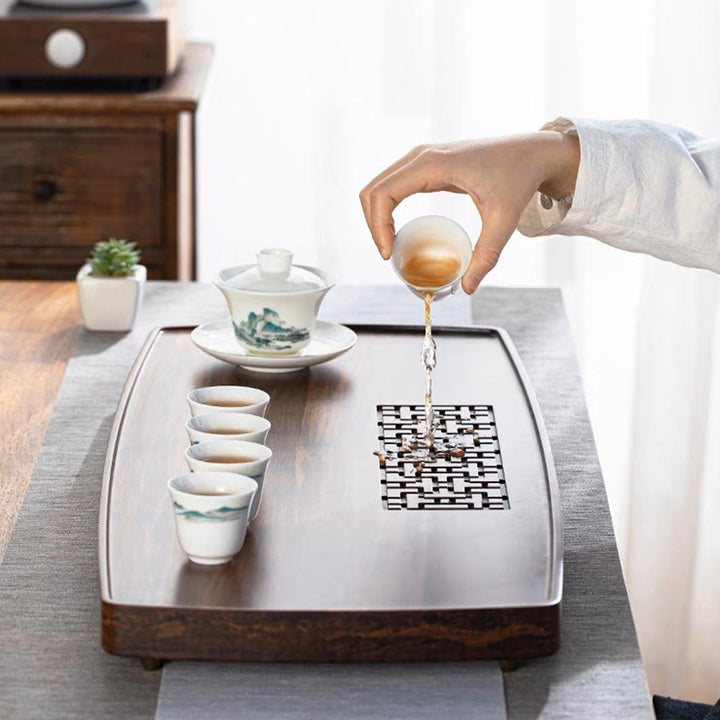 Hand-crafted large size bamboo tea tray with water storage - Teaware Space