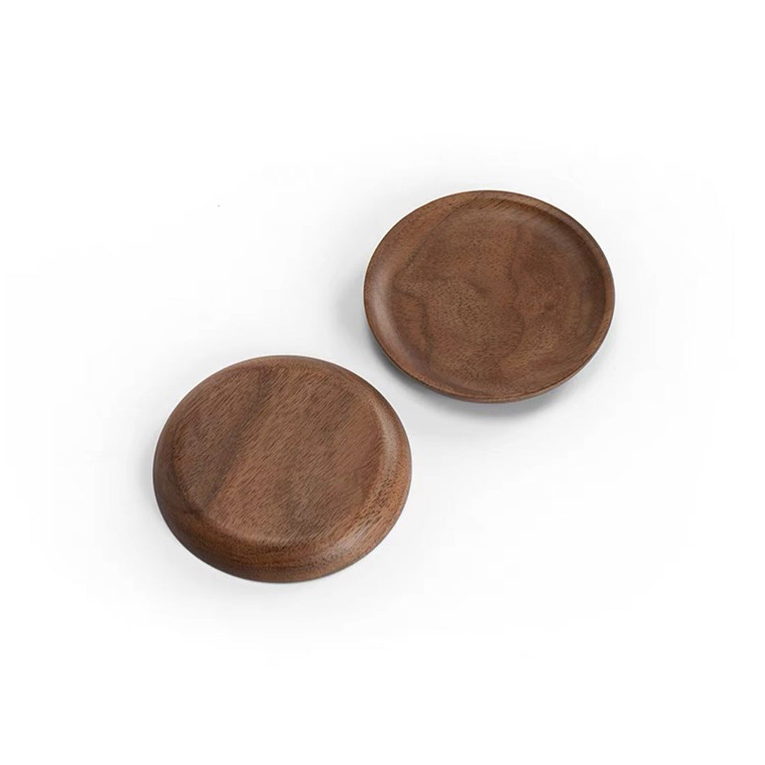 Zen style Walnut wood saucer set of 6 with holder - Teaware Space