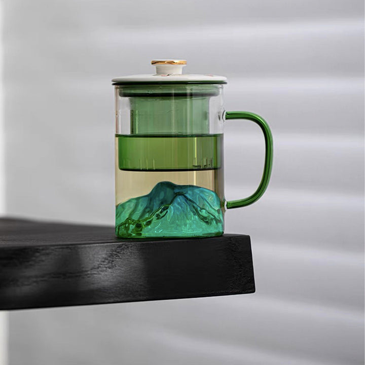 Tasse à thé en verre de 14oz au design de montagne 3D unique